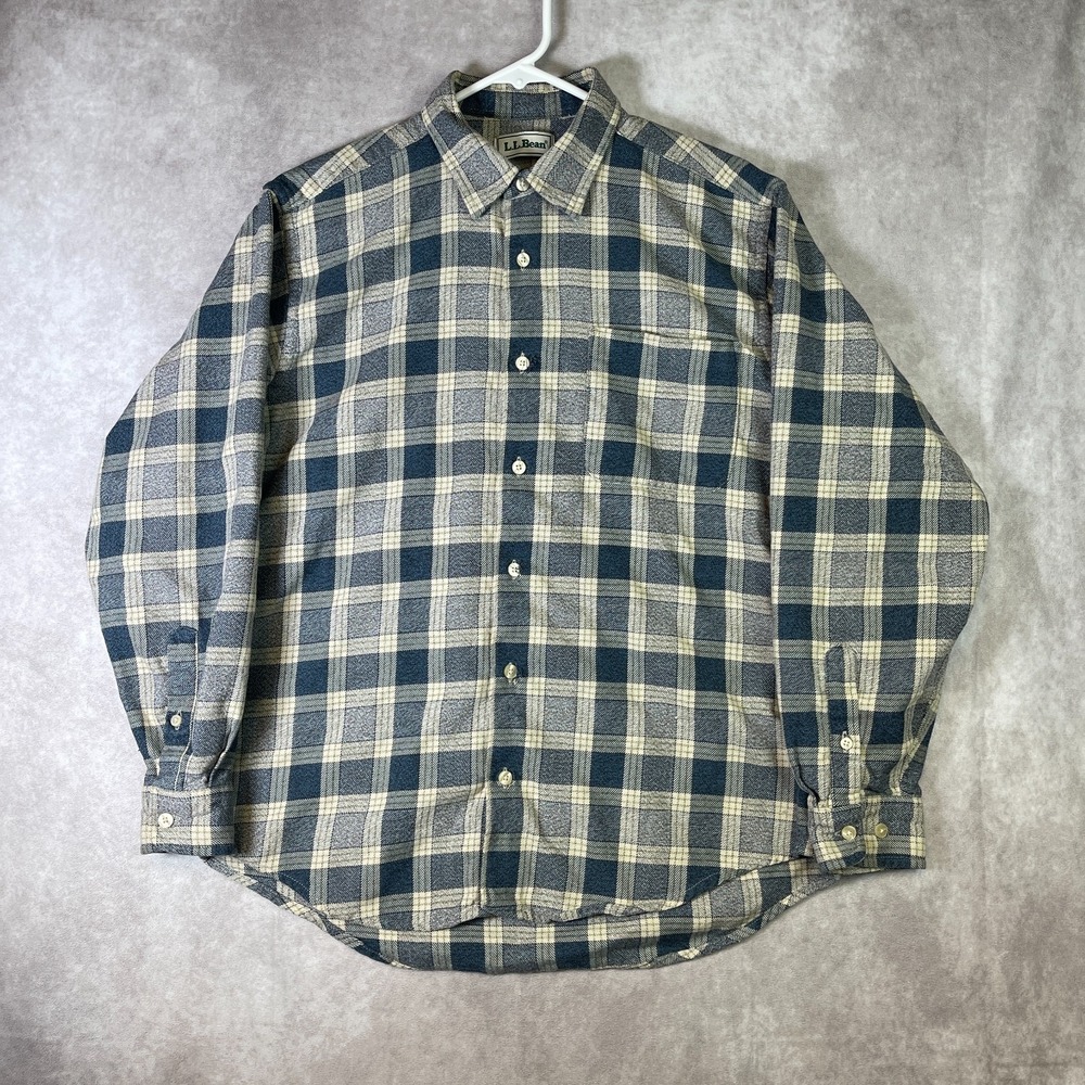 VTG 80s LL Bean Flannel Shirt Mens Large Blue Plaid Button Up Long Sleeve USA